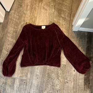 Maroon velvet sweater. Lightly worn